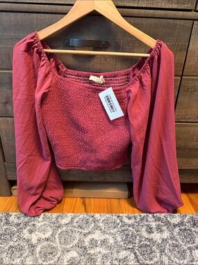 Listicle Smocked Off-Shoulder Long Sleeve Top - Rose mauve